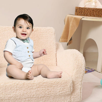 Kids Sofa, 2-in-1 Flip-Out Foam Couch with Soft Sherpa Cover, Cozy Play Lounge Chair, Cream