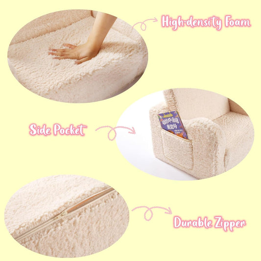 Kids Sofa, 2-in-1 Flip-Out Foam Couch with Soft Sherpa Cover, Cozy Play Lounge Chair, Cream